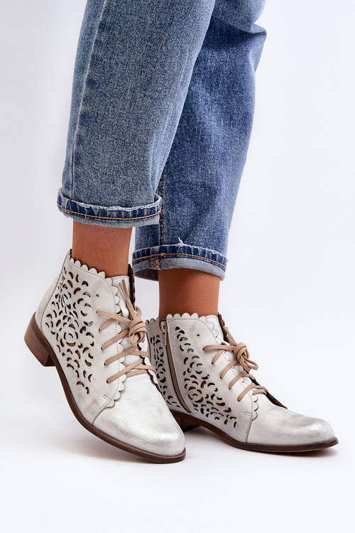 Zazoo 2871 Women's Laced Ankle Boots Silver
