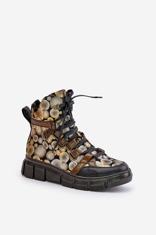 Leather Flat Lace-Up Ankle Boots Maciejka 06158-25 Gold