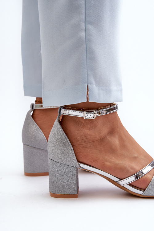 Women's Low Heel Silver Glitter Sandals Ploemis