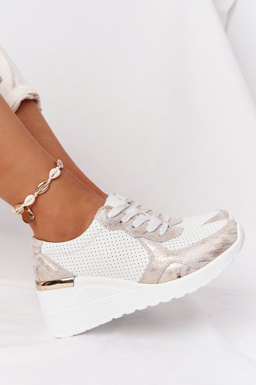 Leather Wedge Sneakers S.Barski White-Gold