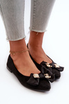 Women's Eco-Suede Ballerina Flats with Bow and Brooch Black Satris