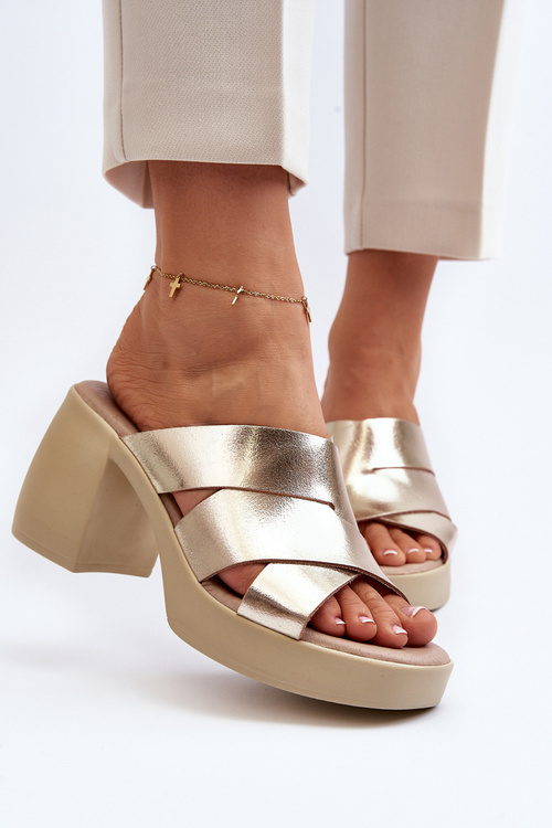 Zazoo 40373 Leather Mules With Block Heel Gold