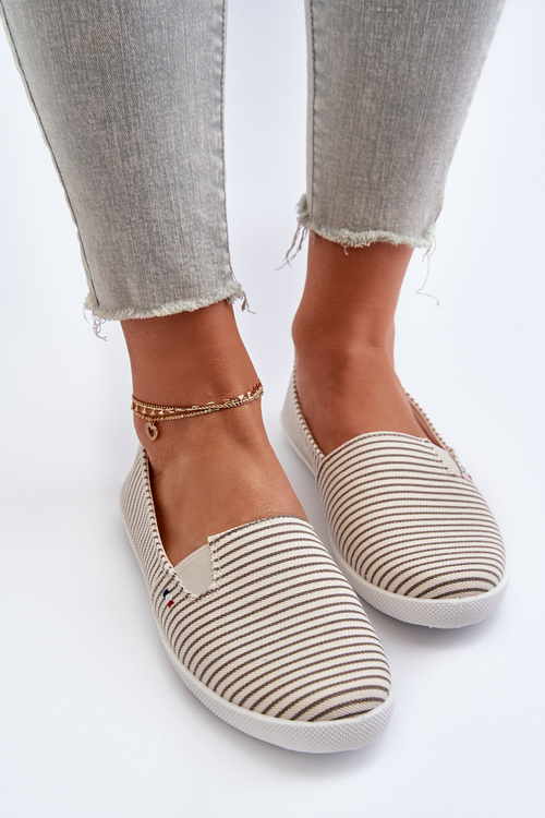 Women's Striped Slip-On Sneakers in Beige Pazaria