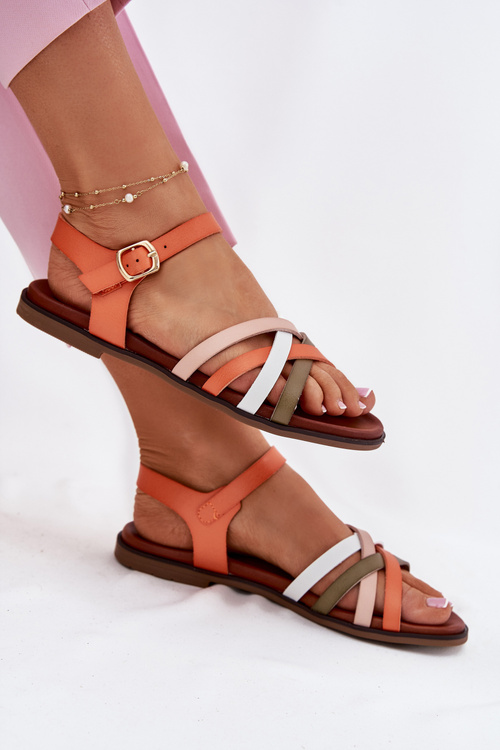 Sandały Damskie Przeplatające Się Paski Pomarańczowe Sergio Leone SK090H