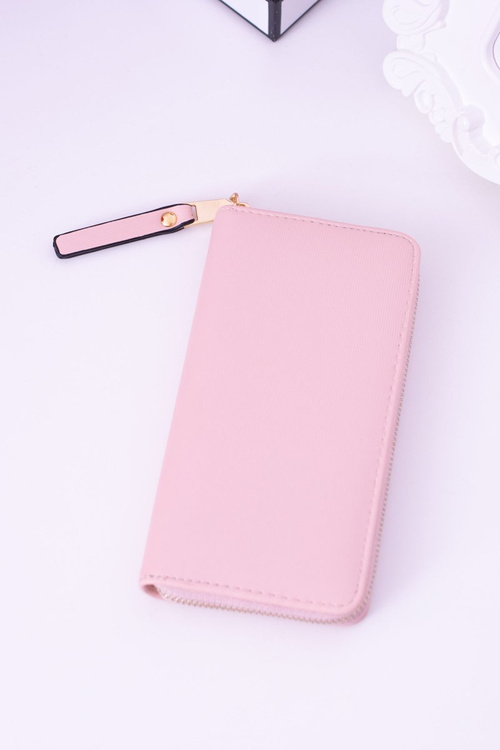 Duży Damski Prążkowany Różowy Portfel Złote Okucia