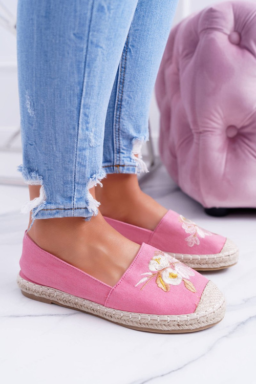 Fabric Pink Women's Slip On Espadrilles Wild Flowers