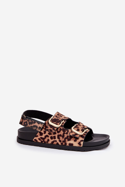 Brown Women Sandals With Buckles In Leopard Print Seladith