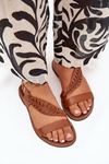 Ladies sandals made of natural leather on a flat heel Zazoo 3564 Camel