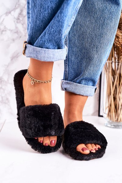 Women's Furry Slippers Black Cold Days