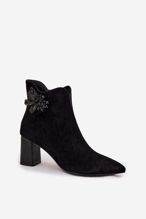 Suede women's ankle boots with embellishment D&A CR52-686 Black
