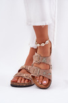 Women's sandals on cork sole with buckles and appliqués khaki Efadelis