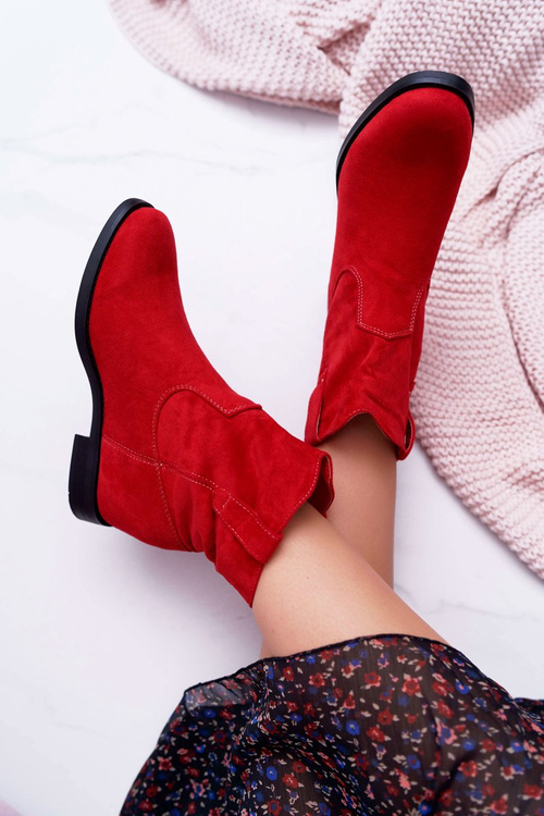 Women's Booties On Stiletto Heel Flat Heel Warmed Over The Ankle Red Demini