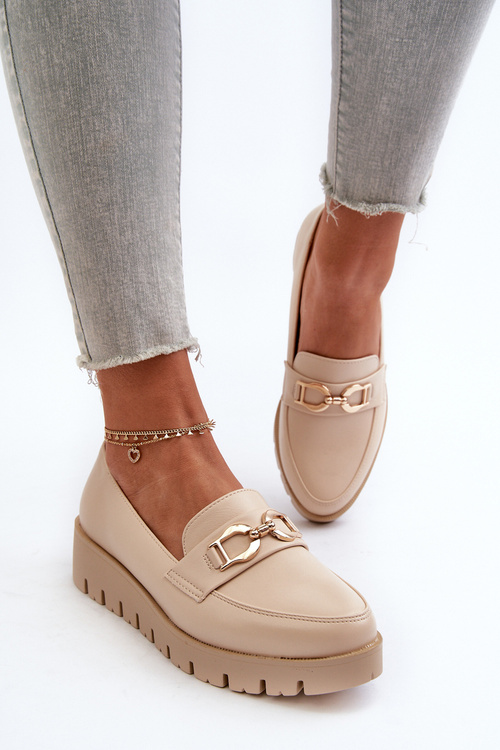 Mokasyny Platforma Ozdoba Jasnobeżowe Kaldina 24PB02-7020