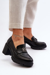 Women's shoes on chunky heel with ornament Black Ranunca