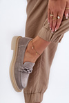 Women's Suede Moccasins with Flat Heel and Decoration D&A TW101 Grey