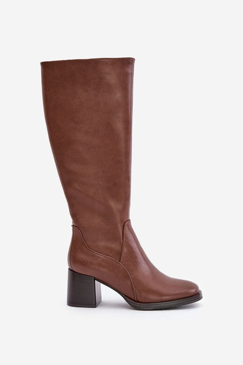 Ocieplane Kozaki Skóra Naturalna Obcas Słupek Na Zamek Brązowe Sergio Leone KZ231-S