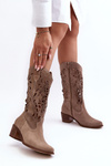 Suede Cowboy Boots Ażurowe Dark Beige Lewski 3320