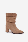 Women's heeled ankle boots with ruching insulated beige Amelise