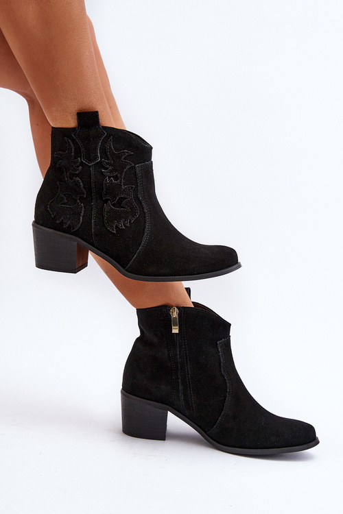 Zazoo 3426 Women's Suede Cowboy Boots Black