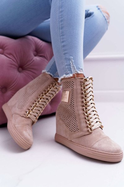 Women's Lu Boo Openwork Suede Beige Clamma Sneakers