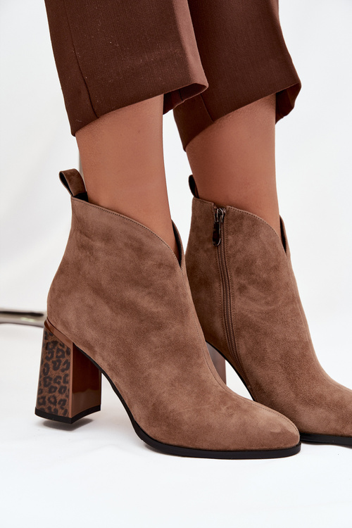 Leather suede women's ankle boots with heel lined beige Zivella