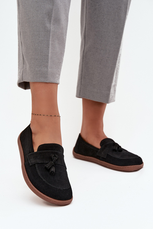 Damskie Mokasyny Barefoot Z Naturalnego Zamszu Czarne Zazoo 322