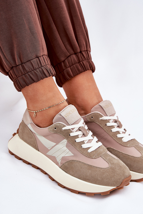 Buty Sportowe Damskie Zamszowe Platforma Beżowe Vinceza 66720