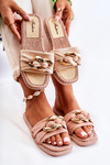 Suede Slippers With Decorative Chain Beige Louie