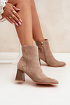 Women's Suede Heeled Ankle Boots With Zip Beige Zelita