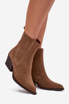 Suede Cowboy Ankle Boots Women's Heeled Insulated Camel Dylira