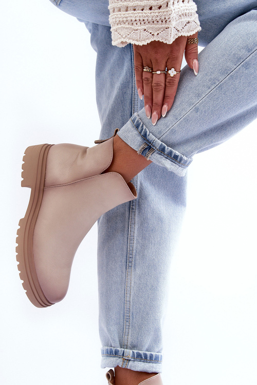 Botki Niska Cholewka Skóra Beżowe Foteini 58110