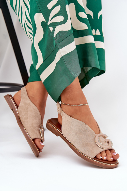 Flat Sandals With Decoration Beige Haliones