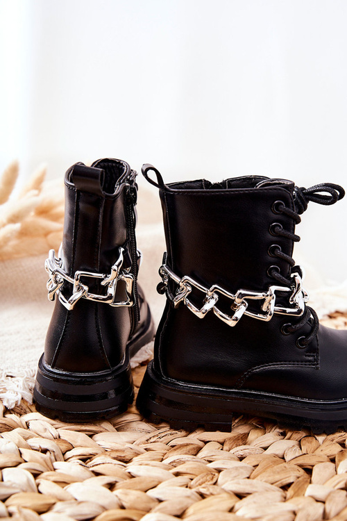 Children's Boots With Chain Black Moci