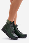 Light Insulated Women's Ankle Boots On Platform And Wedge Dark Green Savindria