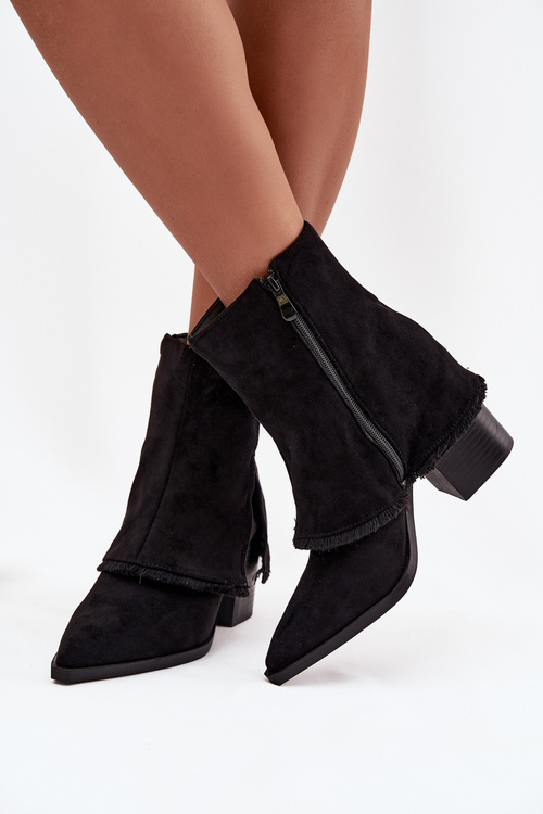 Women's Block Heel Boots with Turned Up Shaft Black Idalia