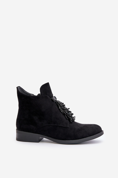 Warm Low Boots With Decoration On Zipper Black S.Barski HY42-715