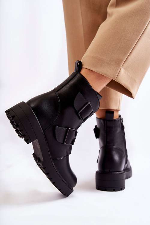 Leather Women's Boots With Zipper Black Gritta