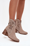 Women's openwork suede boots on heel Zazoo 3690 beige