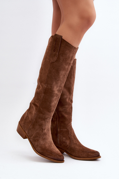 Kozaki Damskie Kowbojki Zamsz Zazoo 3427 Brązowe