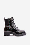 Lacquered Work Boots With Zipper Insulated Black Ravanthia