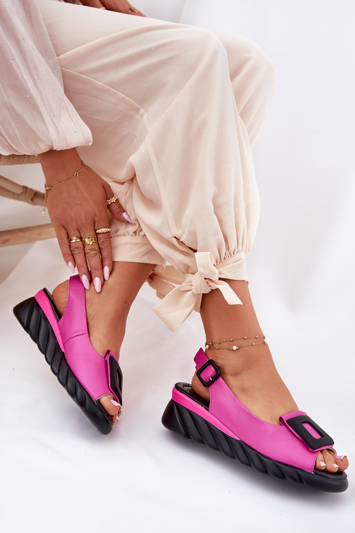 Leather Women's Wedge Sandals with Decoration Artiker 56C1571 Fuchsia