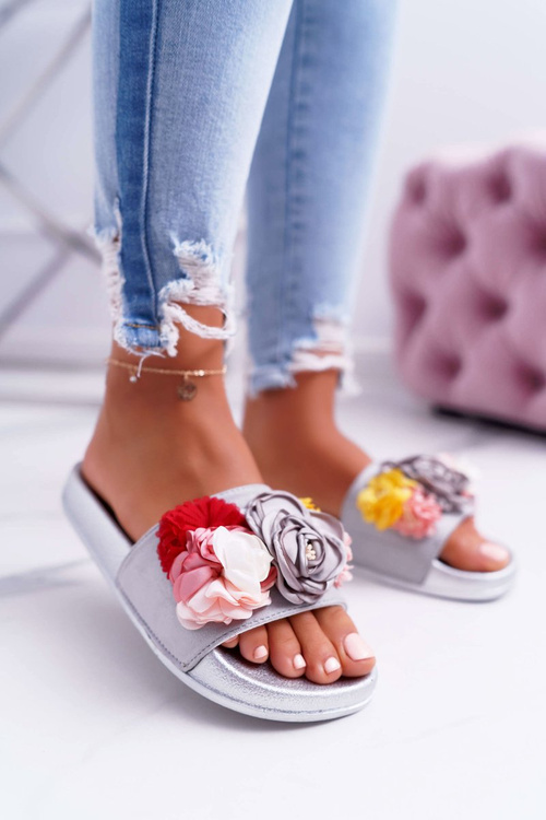 Women's Flip Flops With Flower Grey Della