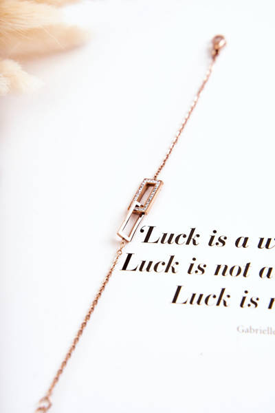 Bransoletka Celebrytka Damska Stalowa Cyrkonie Różowe Złoto