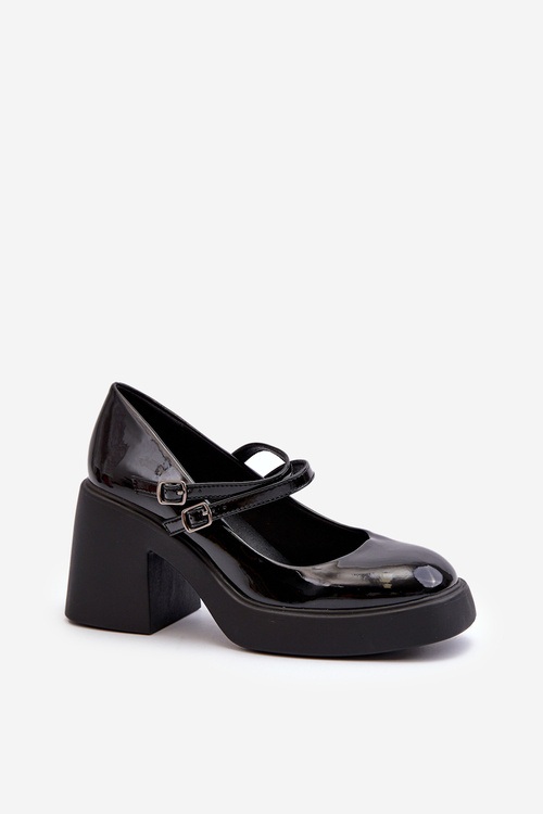 Black Patent Leather Pumps on Chunky Heel Halmina