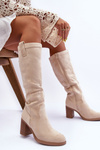 Women's Suede Boots on Heel Light Beige Khabira