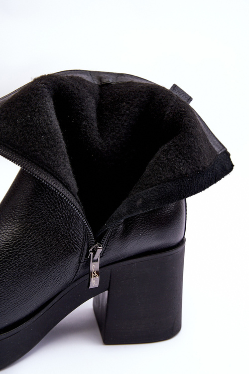 Leather Boots with Massive Heel and Zippers Black Littosa