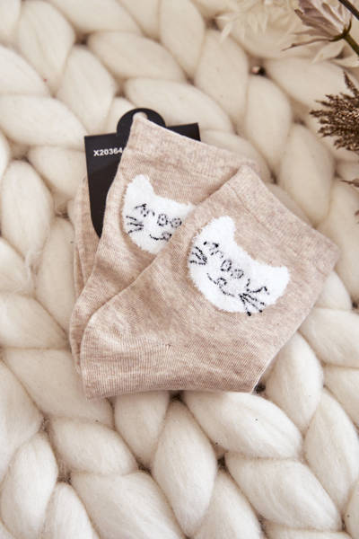Women's Cotton Socks With Cat Beige