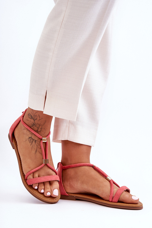 Sandały Damskie Płaskie Zamek Koralowe Jullie 8079