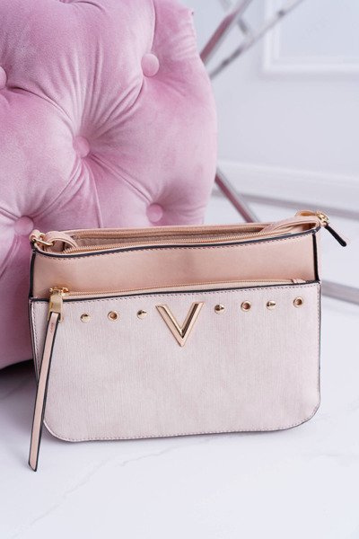 Ladies Handbag Over the Shoulder Pink Gold letter V