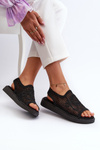 Women's Flat Sandals Adorned with Black Flowers Abidina